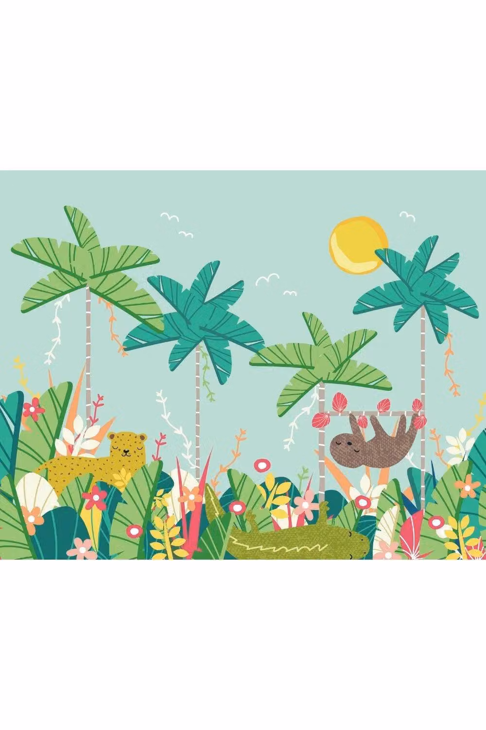 Origin Murals Jungle Animals Floral Wall Mural in Blue, W: 350 cm, H: 280 cm – 2