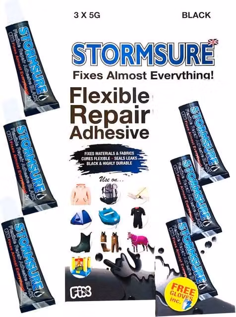 Stormsure Black Flexible Polyurethane Repair Adhesive, Waterproof, 3 x 5g
