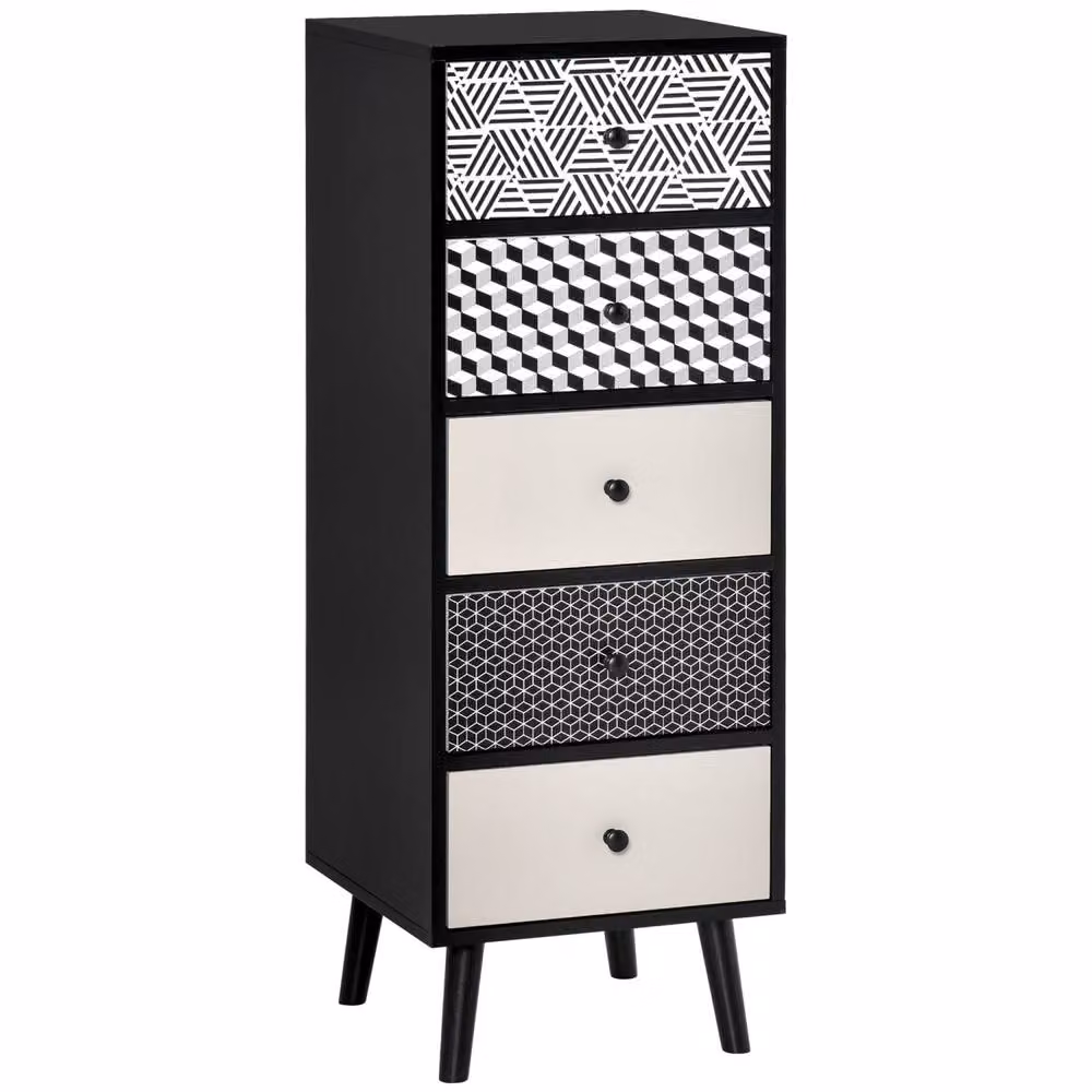 Wyld Haus Rerora Scandi Monochrome 5 Drawer Chest in Black and Grey – 2