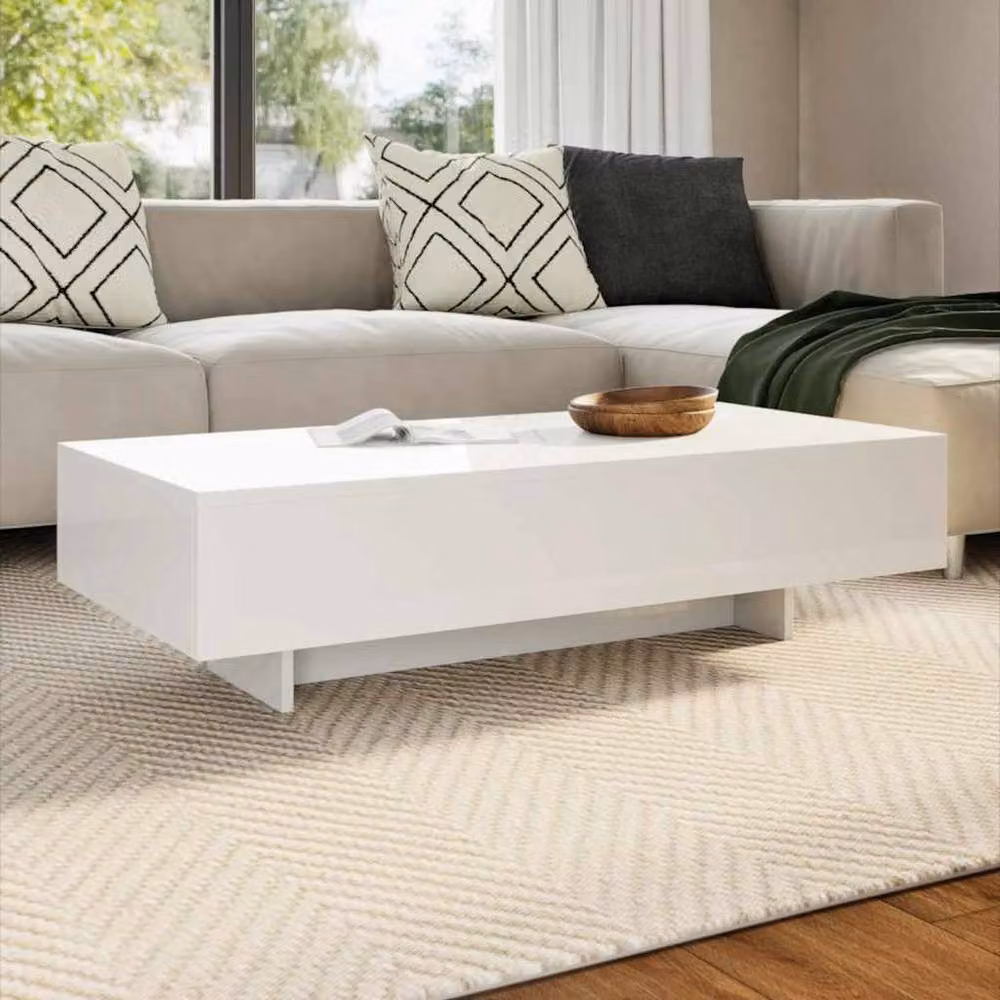 Berkfield Home Modern High Gloss White Rectangular Coffee Table – 2