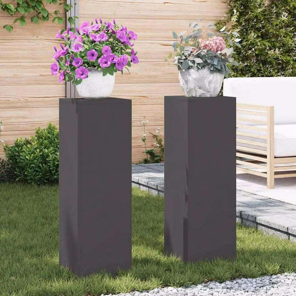 Berkfield Home Outdoor Steel Plant Stand Pillars, 2 Pack, Black, W/D/H: 24 x 24 x 75 cm – 2