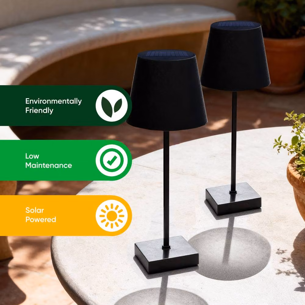 Gardenwize Pair of Black Solar LED Table Lamps with Warm White Dimmable Light for Garden, Balcony and Terrace – 5