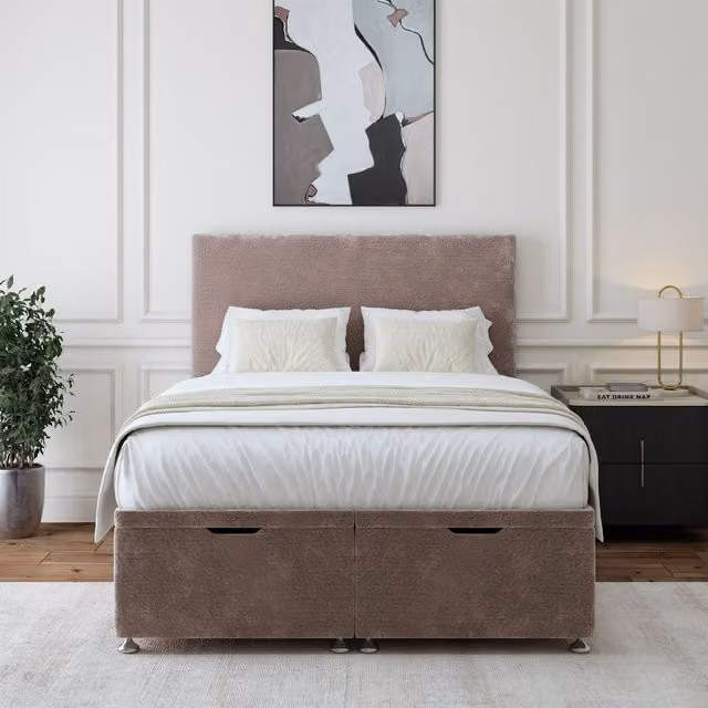 Bedmaster Silver Chenille Upholstered Ottoman Divan Base and Plain Headboard, W/D/H: 90 x 190 x 35 cm