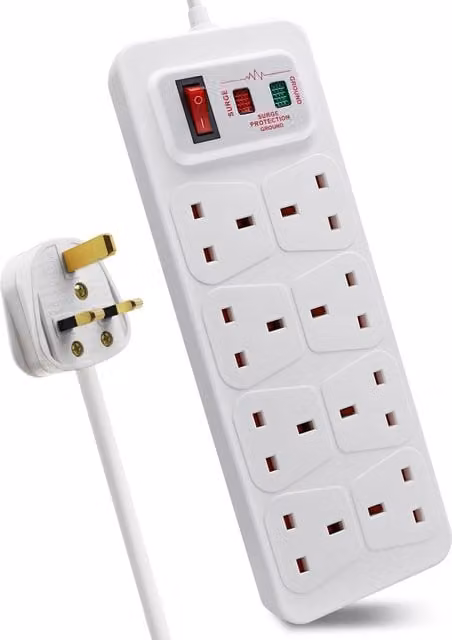 ExtraStar 8 Gang Switched Surge-Protected Extension Lead, 2m, White – 1