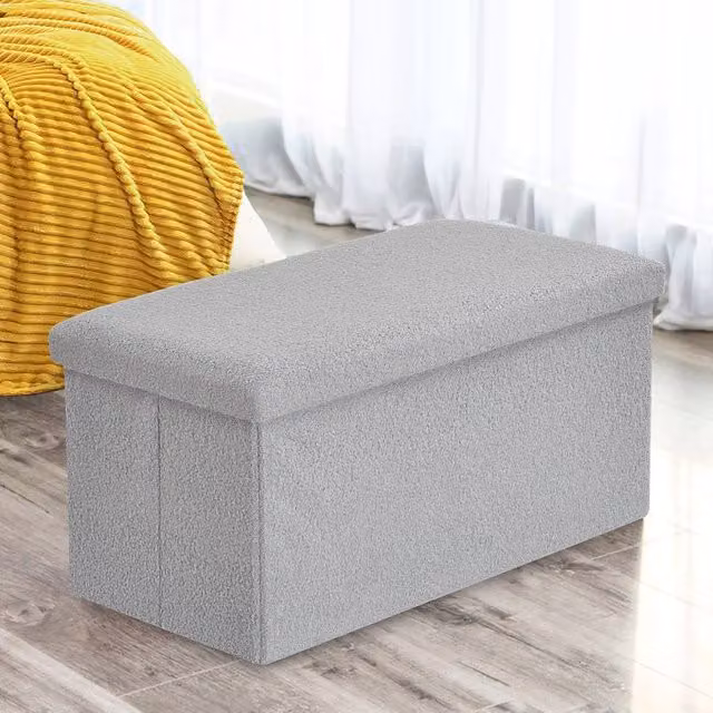 Home Republic Teddy Boucle Foldable Storage Ottoman in Silver Grey, W/D/H: 76.0 x 38.0 cm – 1