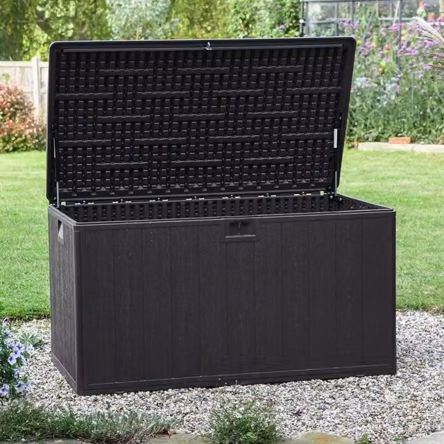 Garden Gear Heavy Duty 492 Litre Outdoor Storage Box in Brown and Black