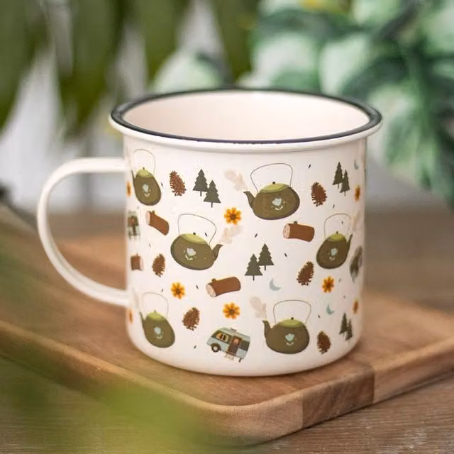 Uniqueful Camping Print Enamel Mug, Multicolour and White, 550 ml – 1