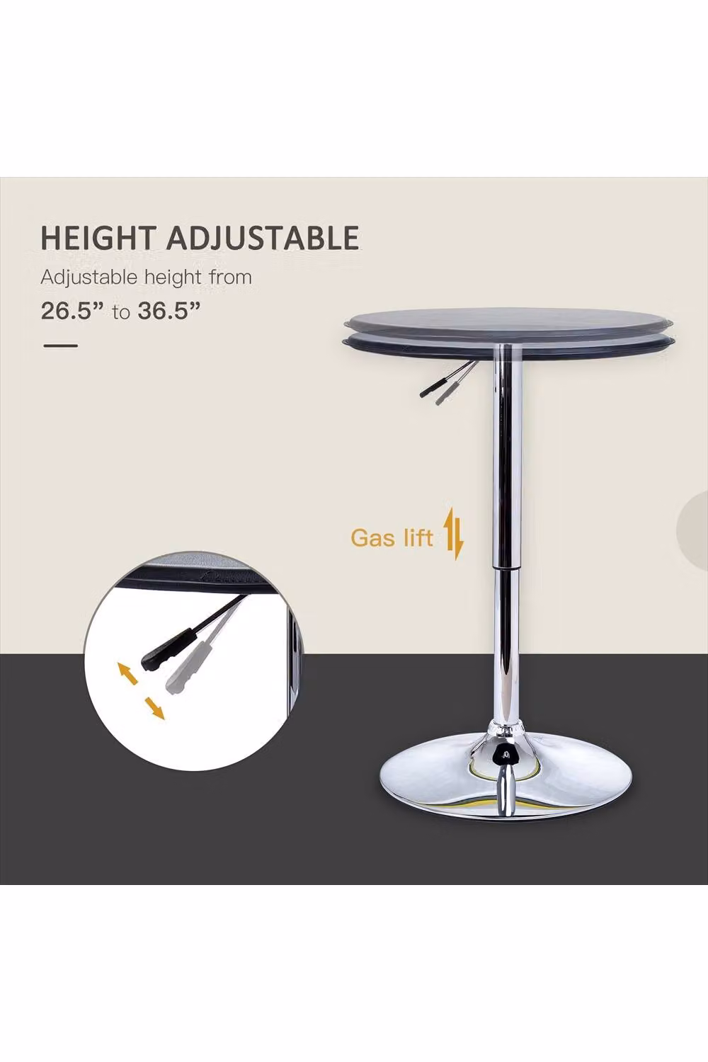ERGOVEXA Round Bar Table with 360 Degree Swivel Rotating Top in Black – 2