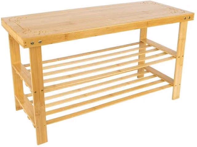 VOGREX Freestanding Bamboo Shoe Rack Bench in Beige, W/D/H: 81 x 45 x 27 cm – 1
