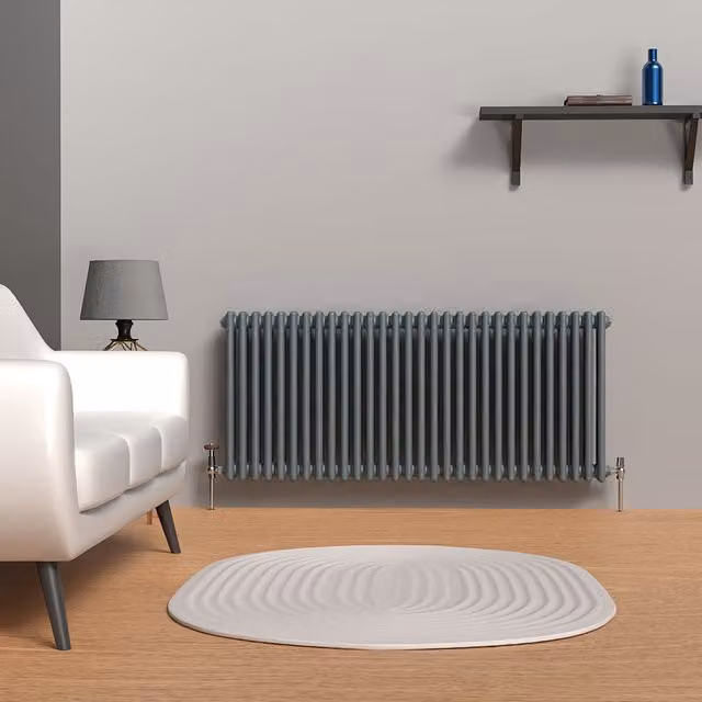 Lux Heat Horizontal 3 Column Steel Radiator in Grey, H: 60 cm x W: 137 cm
