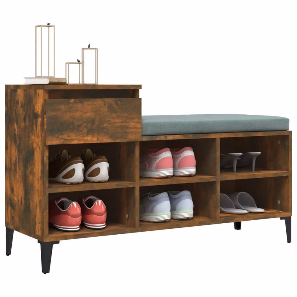 Berkfield Home Smoked Oak Shoe Cabinet in Brown, W/D/H: 102 x 36 x 60 cm – 3