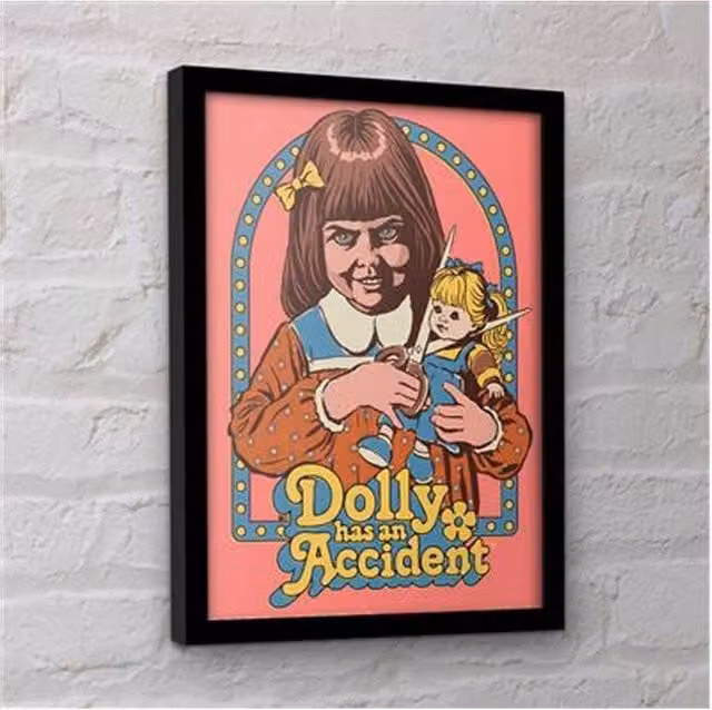 Steven Rhodes Dolly Has An Accident Vintage Framed Multicolour Paper Poster – 1