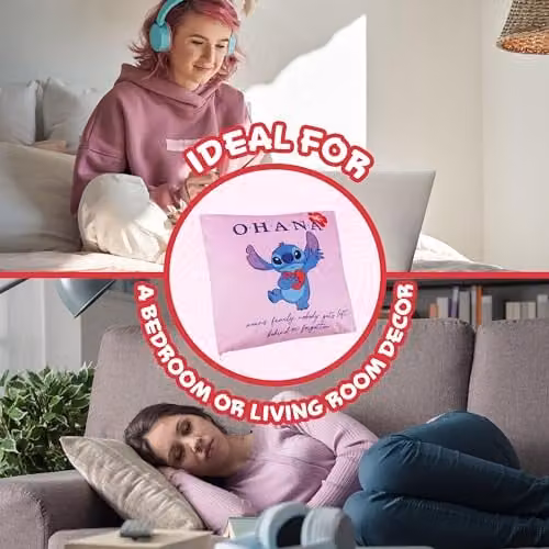 Disney Stitch Pink Cushion Covers, Set of 2, W: 50 cm x D: 30 cm and W: 35 cm x D: 35 cm – 4