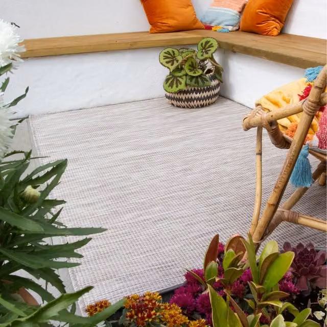 The Rug House Grey Plain Rectangular Flat Weave Indoor Outdoor Area Rug, W: 110 cm, D: 58 cm