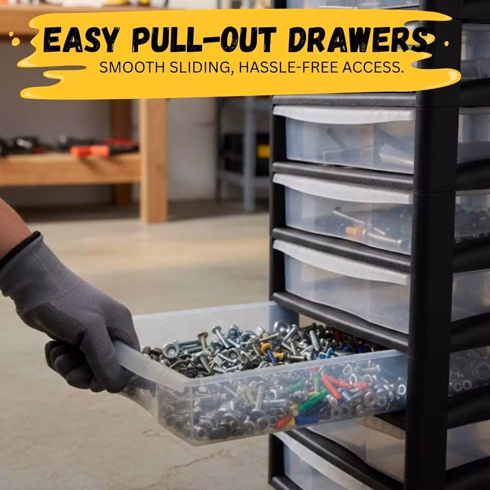 FORGEVIO 8 Tier Shallow Plastic Chest in Black and Transparent, Width: 50 cm – 3