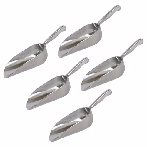 Rink Drink 5 Pack Silver Cast Aluminium Ice Scoops, 3.5oz – 1