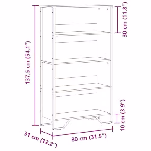 vidaXL Modern Black Bookcase with Back Panel, W/D/H: 80 x 31 x 137.5 cm – 2