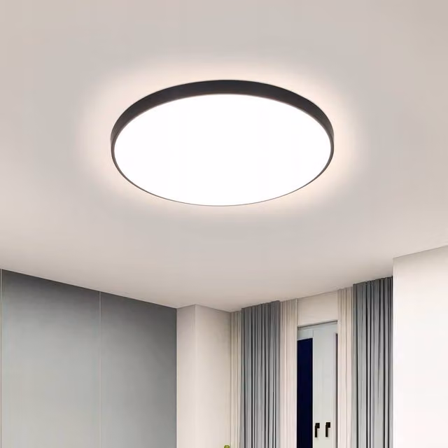 COMELY 24W Round LED Ceiling Light in Black, IP44 Rated for Bathroom Use