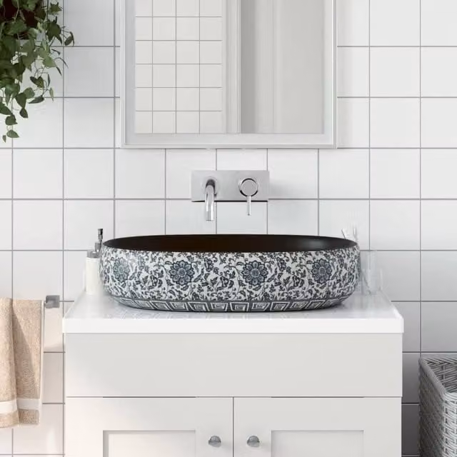 Berkfield Home Oval Ceramic Countertop Basin in Black and Blue, W: 59 cm, D: 40 cm, H: 14 cm – 1