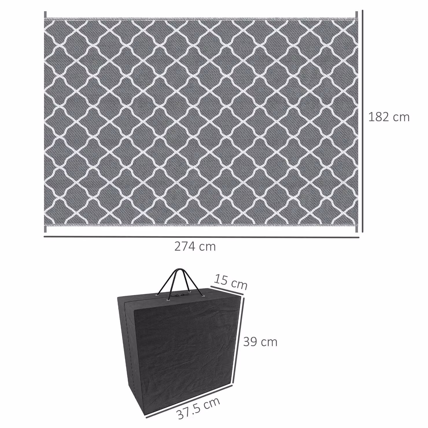 Outsunny Reversible Waterproof Outdoor Garden Rug in Grey, W/D/H: 182 x 180 x 274 cm – 2