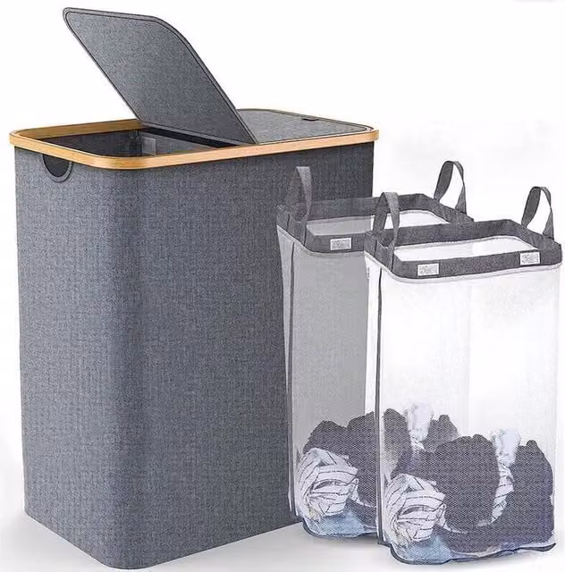 KORVIXA Collapsible Laundry Basket Bin Bag in Grey Oxford Fabric with Handles, Height: 100 cm – 1