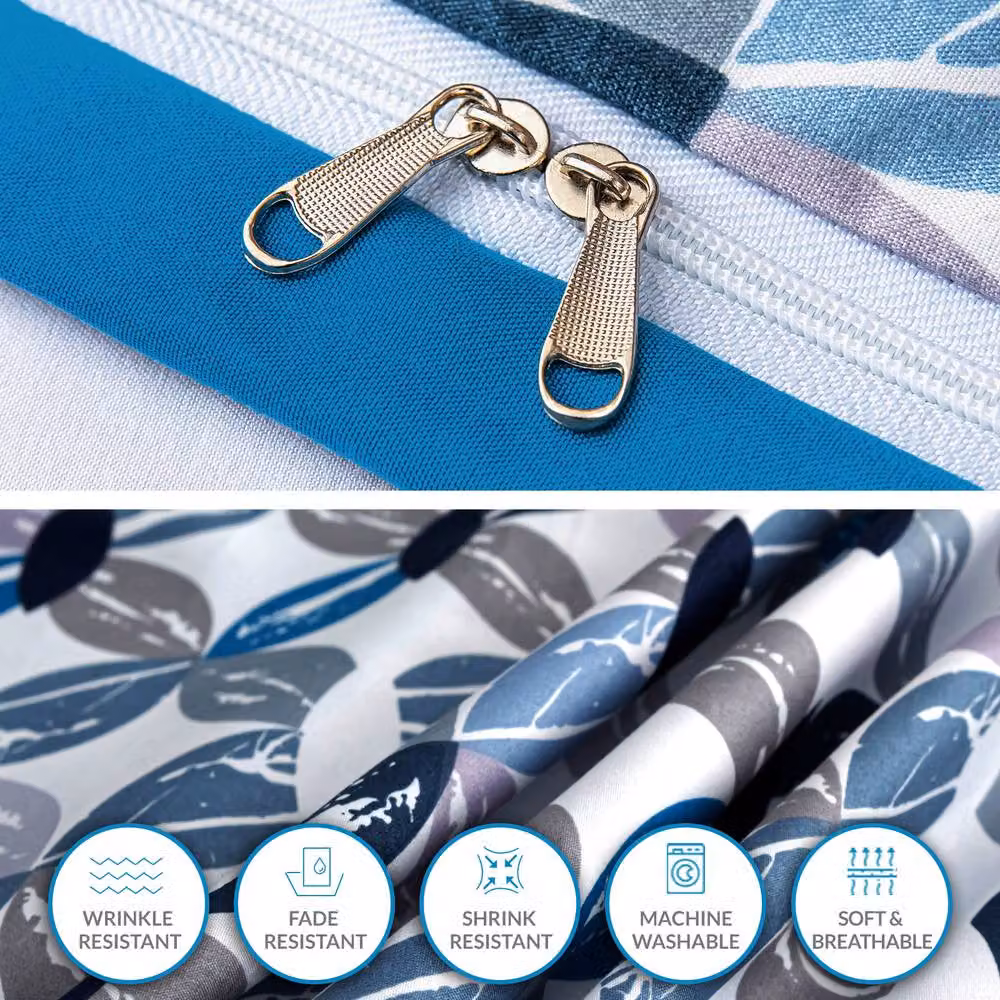 Pamposh Reversible Microfibre Duvet Cover and Pillowcase Set in Blue and White, W: 180 cm, H: 200 cm – 7