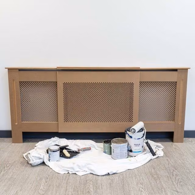 Jack Stonehouse Geometric Diamond Grill Radiator Cover, Untreated Brown MDF, Width: 141 cm