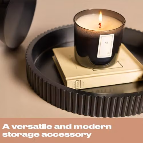 OHS Modern Ribbed Round Decorative Tray in Black, Diameter: 28 cm – 3