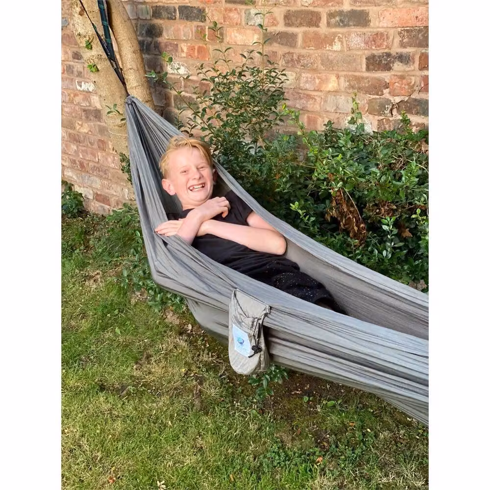 Nordara Lightweight Single Nylon Hammock with Full Straps in Medium Grey – 2