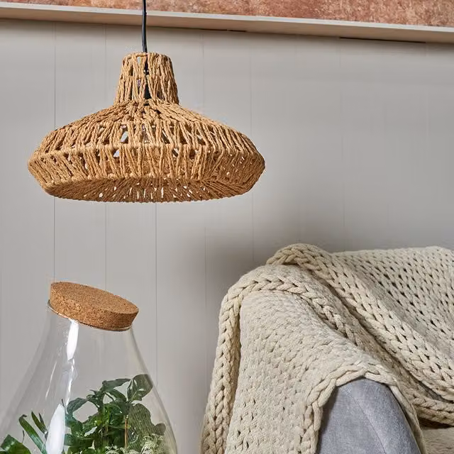 ValueLights Modern Round Rattan Ceiling Pendant Light Shade, Brown, W: 35.5 cm, H: 20.5 cm