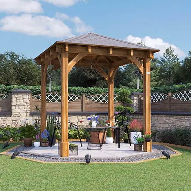 Dunster House Leviathan Heavy Duty Wooden Gazebo with Bitumen Hip Roof Shingles, Brown, W/D: 250 x 250 cm