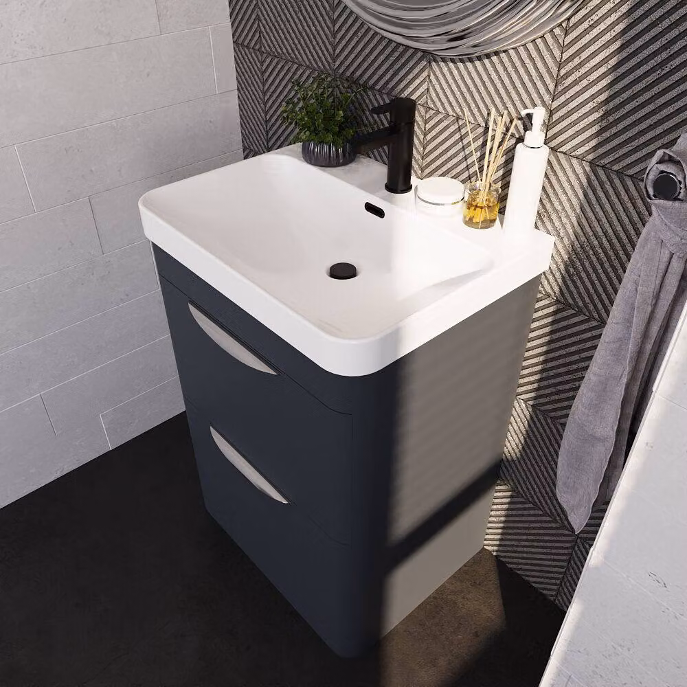 Balterley Wave 600mm Floor Standing 2 Drawer Bathroom Vanity Unit with 1 Tap Hole Ceramic Basin in Matt Dark Grey – 3