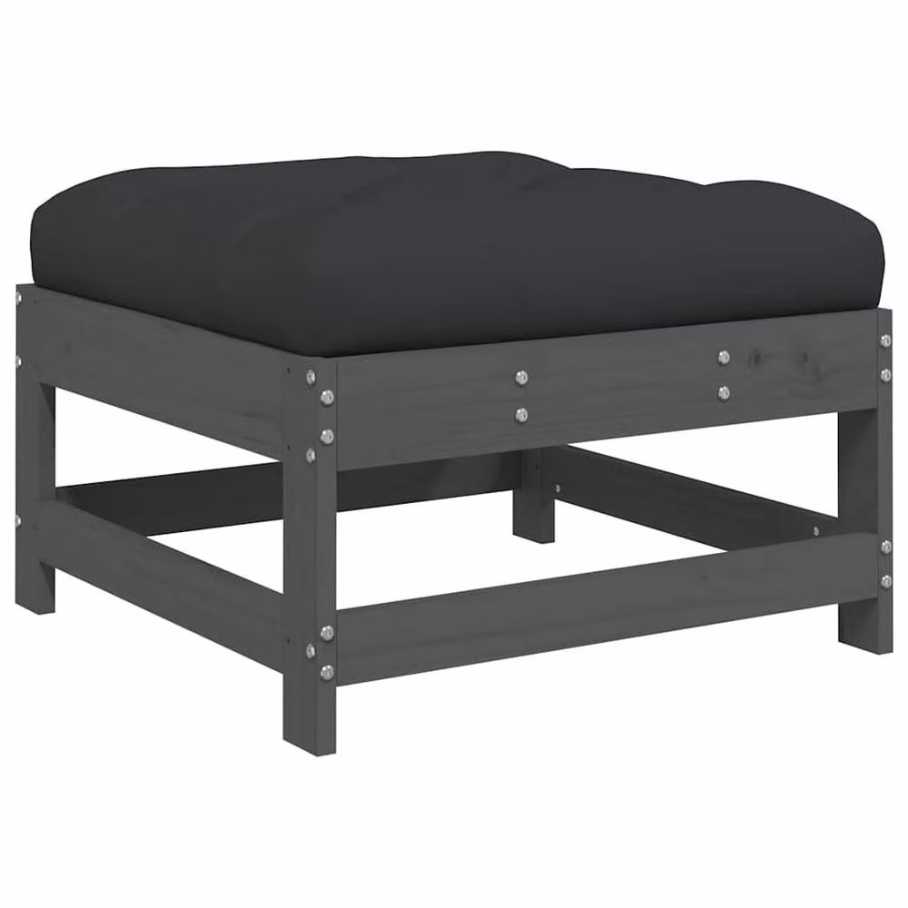Berkfield Home Beautiful Garden Footstool with Cushion in Grey Solid Pine Wood W/D/H: 62.0 x 62.0 x 32.0 cm – 3