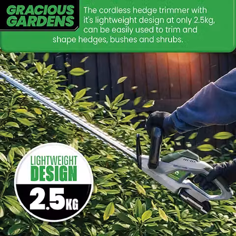 Gracious Gardens 18V Cordless Reciprocating Hedge Trimmer with 51cm Blade, Rechargeable Battery and Charger in Green and Grey – 3