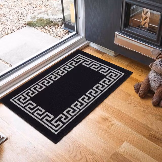 Desire Rugs Black Geometric Non-Slip Machine Washable Runner, W: 50 cm, L: 80 cm