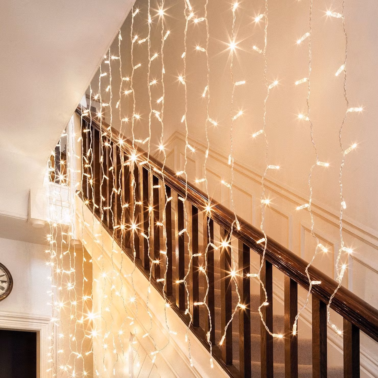 Core Connect Warm White Connectable Curtain Lights with Clear Cable, W: 4 m, H: 3 m