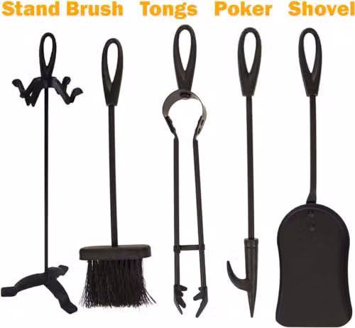 Almineez 5 Piece Fireside Companion Tool Set with 12L Ash Bucket and Stand in Black – 4