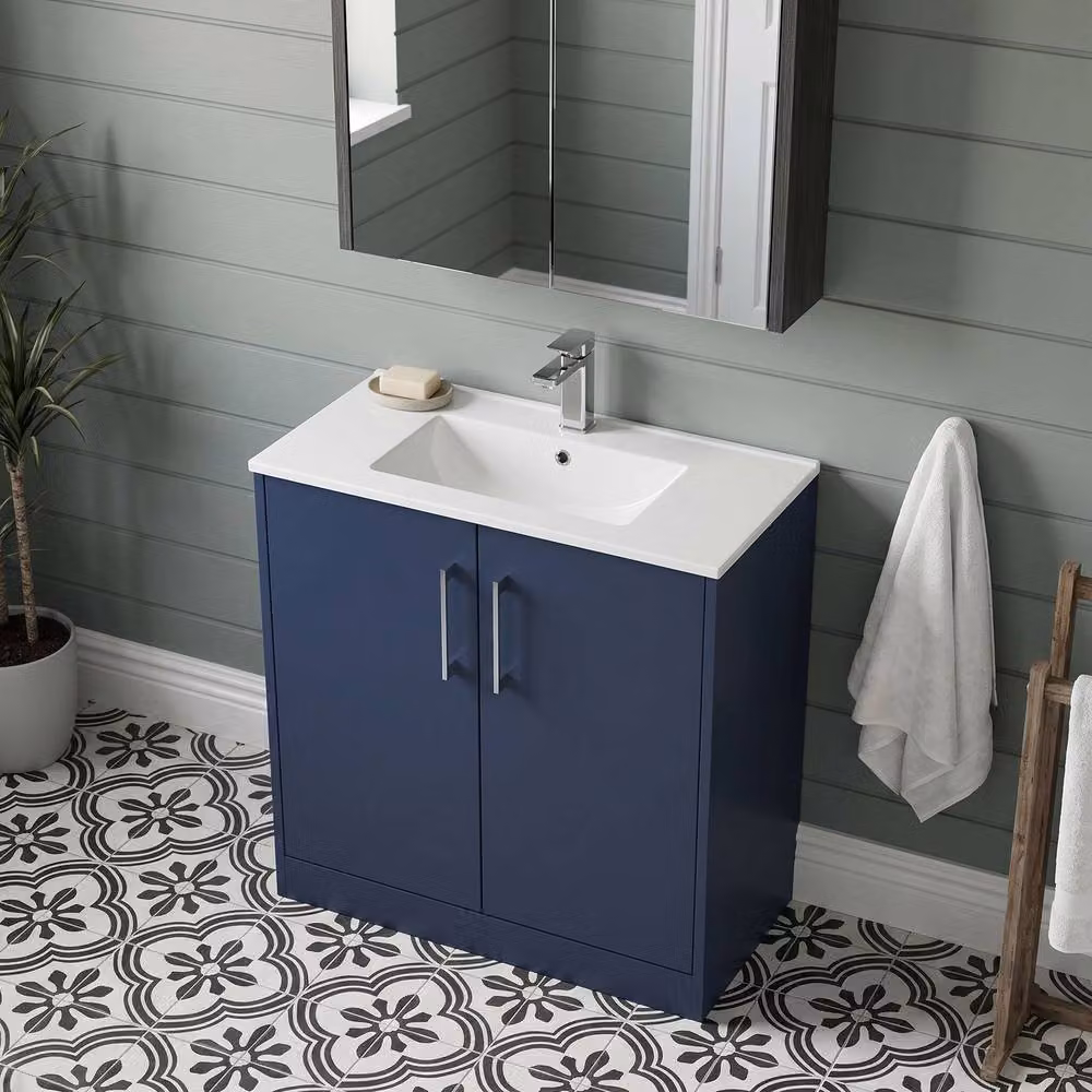 Balterley Winshill Contemporary 2 Door Freestanding Bathroom Vanity Unit, Blue, Width: 80 cm – 2