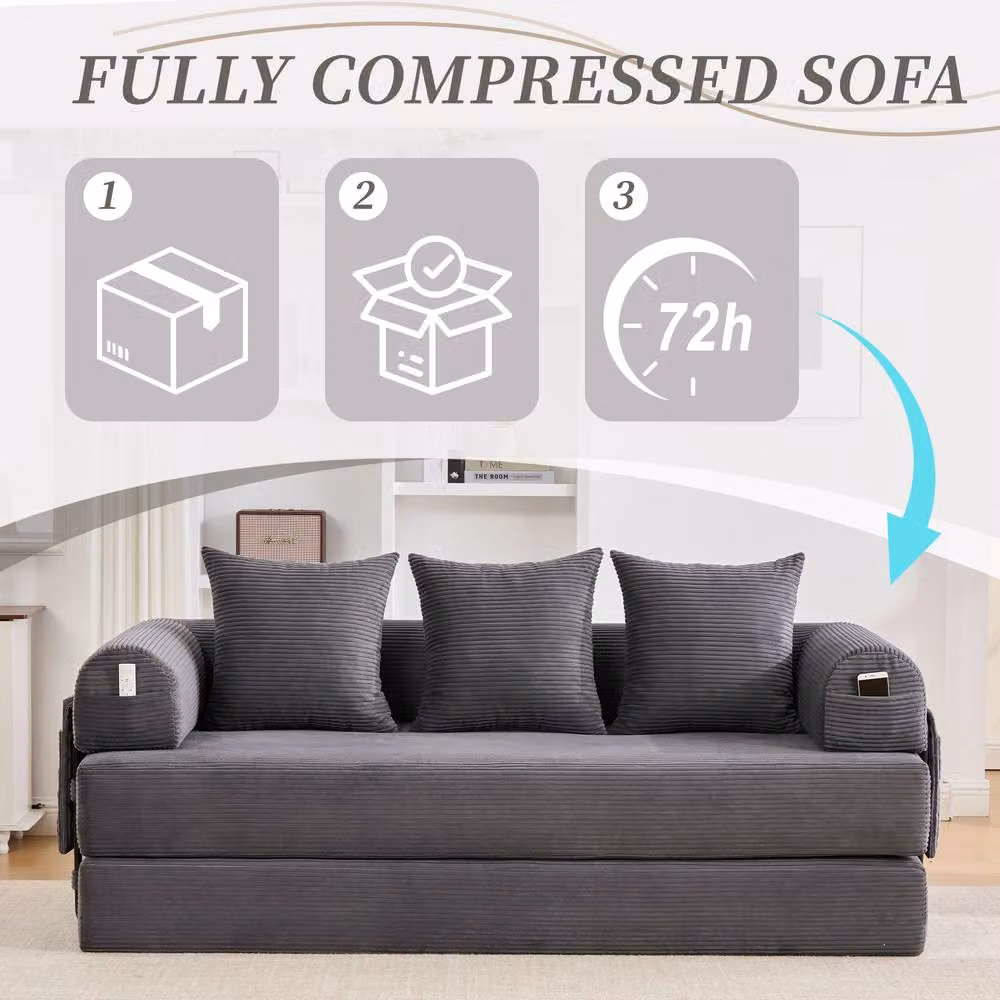 GOMYWAY Matteo Modular L-Shape Corduroy Sofa in Grey with Scatter Cushions – 4
