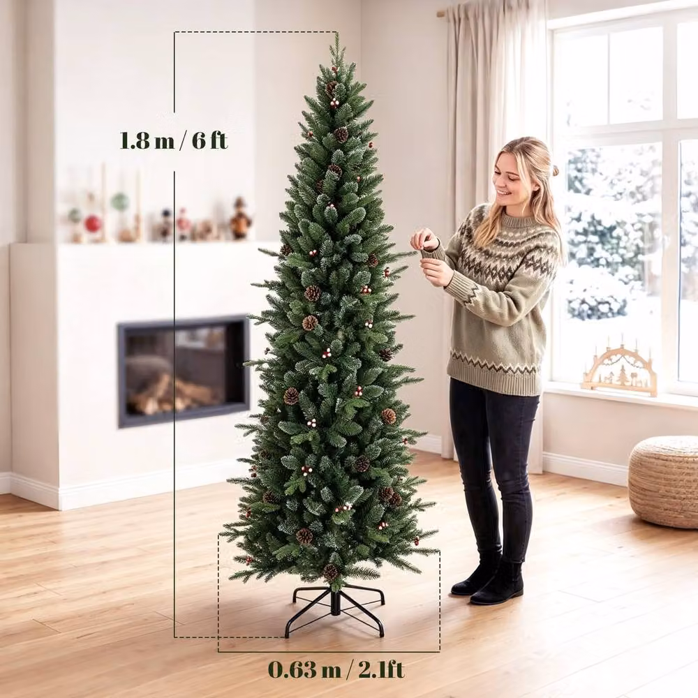HOMCOM Slim Gracious Pine Christmas Tree, Green, Height: 180 cm – 3