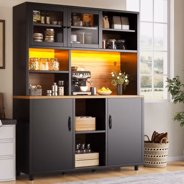 Aosom UK Retro Tall Multi-Purpose Storage Cabinet with App-Controlled LED Lighting and Glass Doors, Black, W: 40 cm, D: 40 cm, H: 185 cm – 1