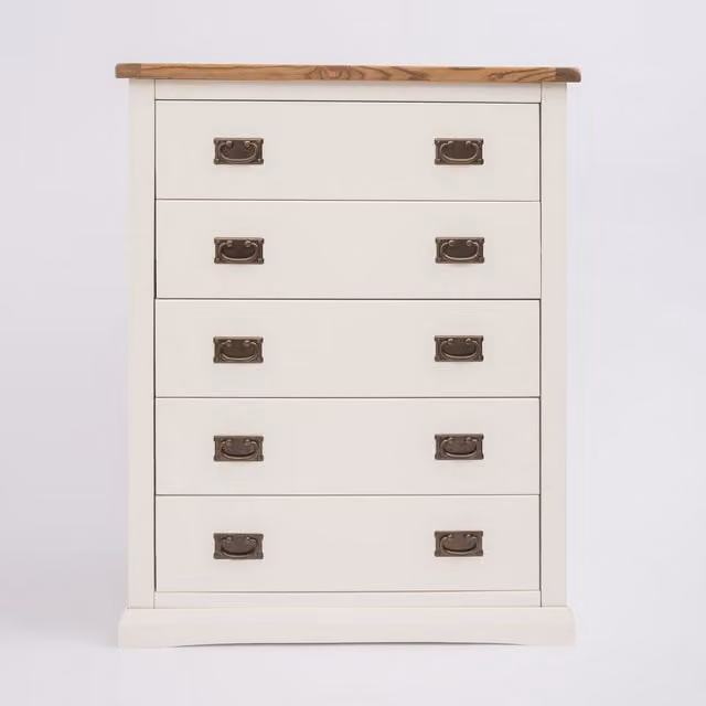 Cabinet Bits Cosenza 5 Drawer Chest in Off-White with Gold Handles