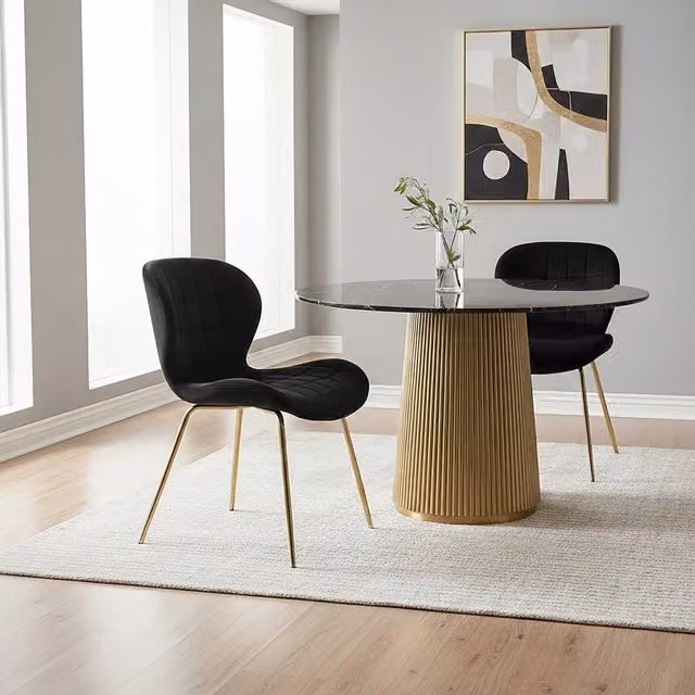 Orsina Modern Black Velvet Dining Chair with Gold Metal Legs – 1