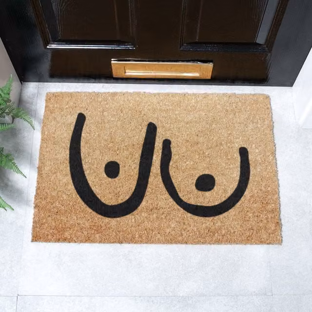 Artsy Mats Boobies Doormat, Brown, Coir and Natural Rubber, Non-Slip and Weatherproof