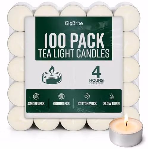 Globrite Unscented White Tea Light Candles, 100 Pack