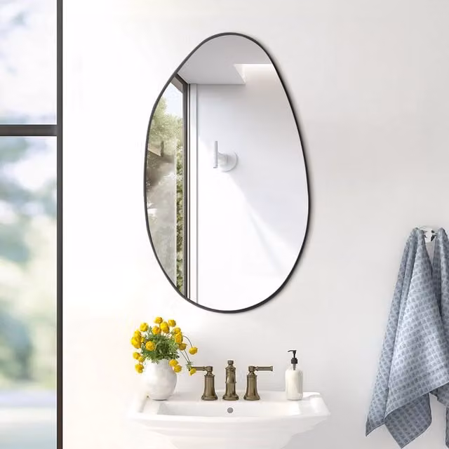 Komore Modern Organic Asymmetrical Metal Framed Wall Mirror in Black