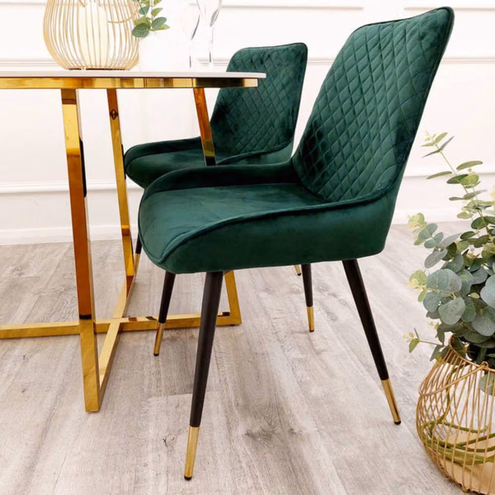 Stratus Interiors Luna Quilted Velvet Dining Chair in Green with Black Legs – 2