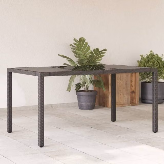 Berkfield Home Modern Poly Rattan Garden Table with Glass Top, Black, W/D/H: 150 x 90 x 75 cm