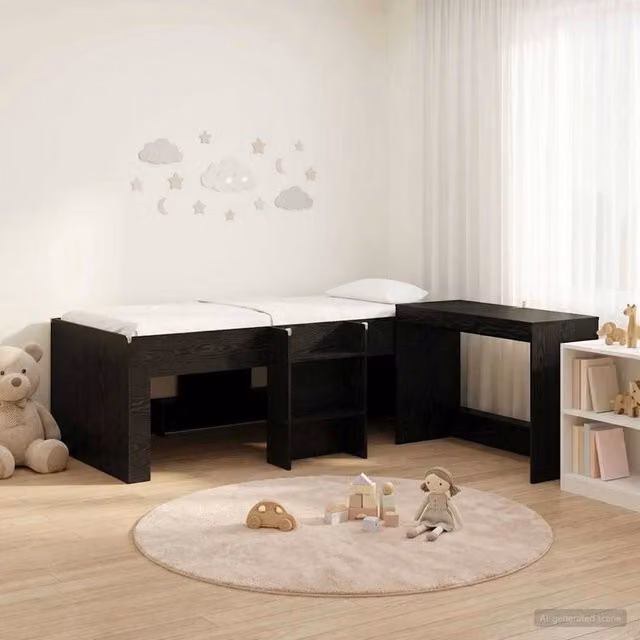 Berkfield Home Kids High Bed Frame with Desk in Black Oak Engineered Wood