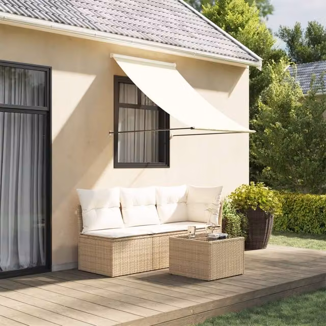 Berkfield Home Manual Retractable Wall-Mounted Awning in Beige Fabric and Steel, W/D/H: 150 x 150 x 150 cm